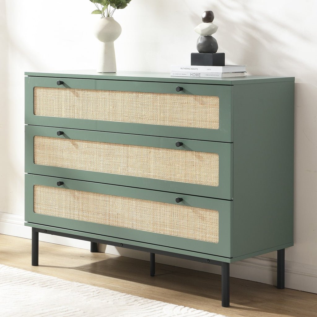 Luma - Commode 3 Tiroirs Cannage 105 cm - Vert