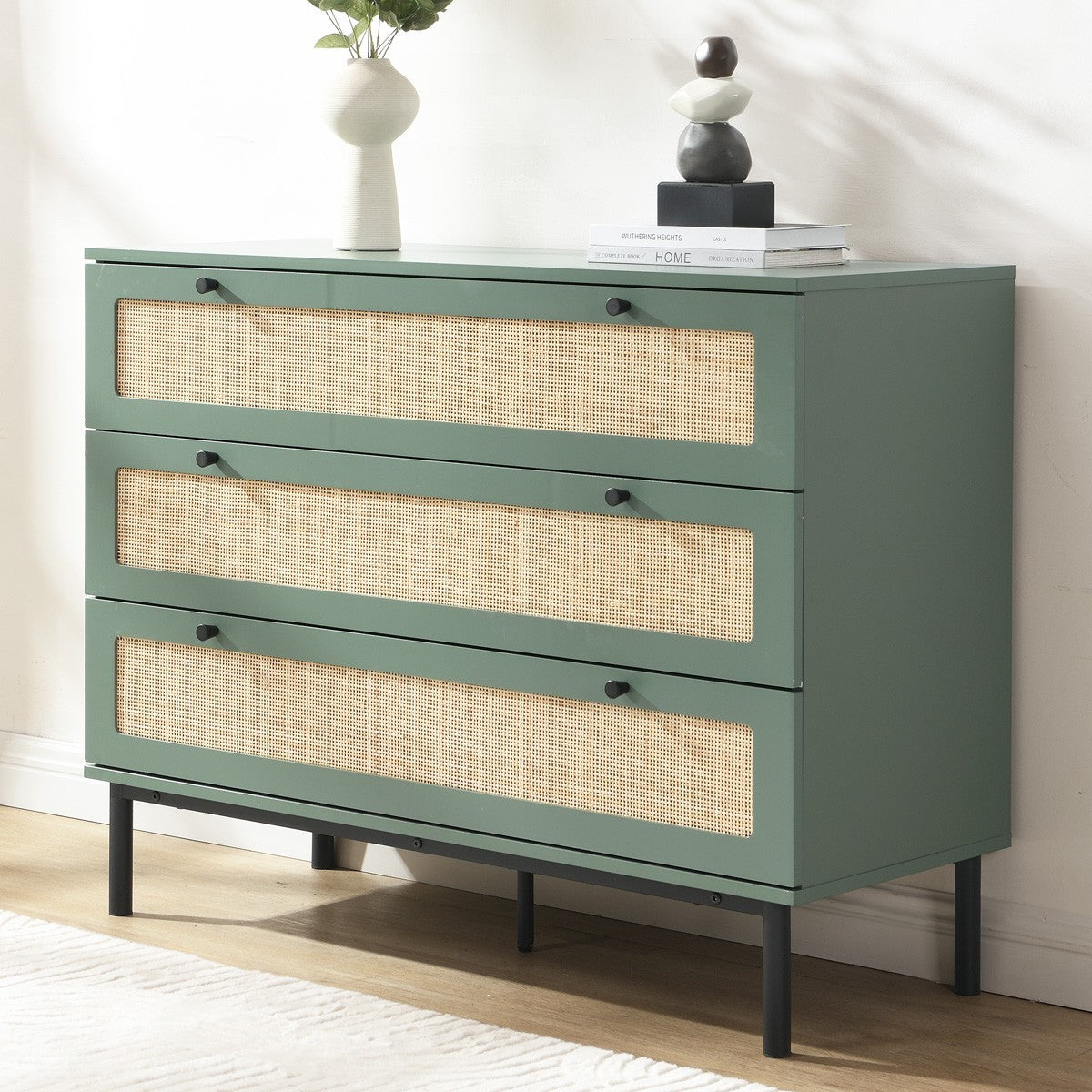Luma - Commode 3 Tiroirs Cannage 105 cm - Vert