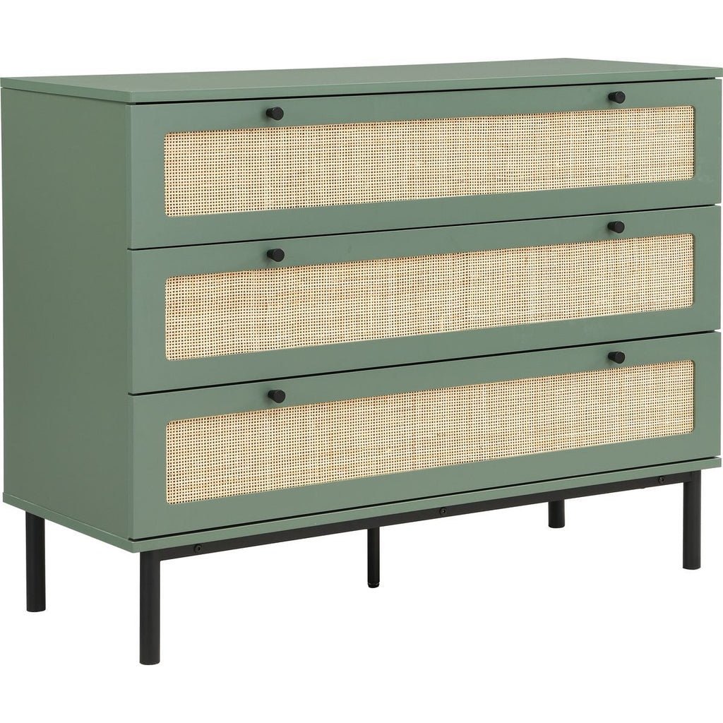 Luma - Commode 3 Tiroirs Cannage 105 cm - Vert