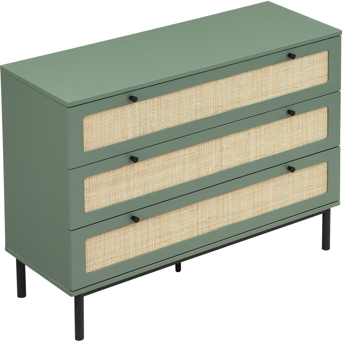 Luma - Commode 3 Tiroirs Cannage 105 cm - Vert