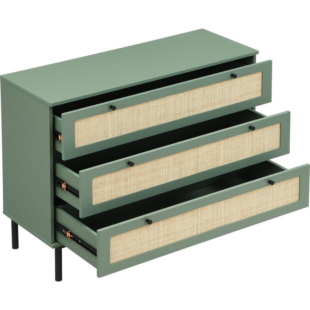 Luma - Commode 3 Tiroirs Cannage 105 cm - Vert