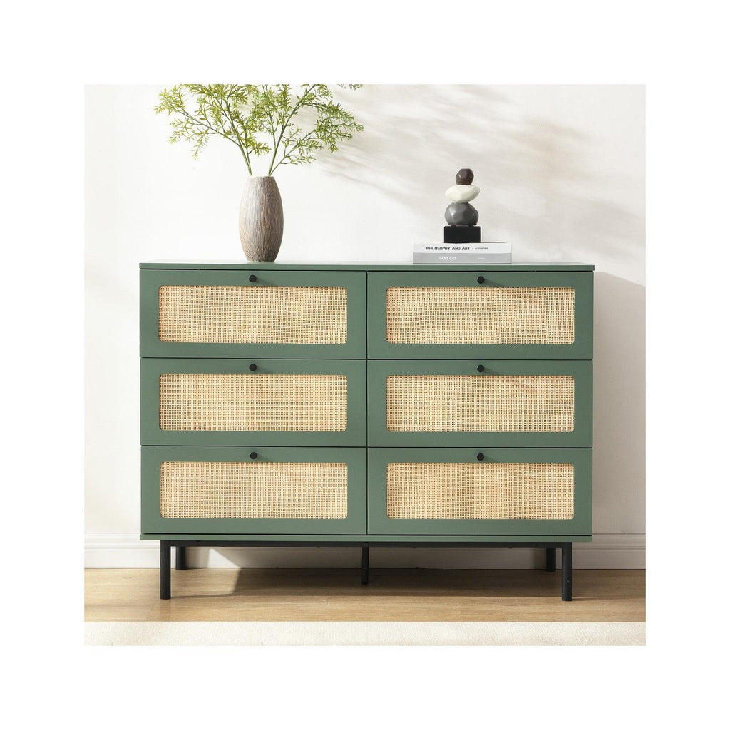Luma - Commode 6 Tiroirs Cannage 120 cm - Vert