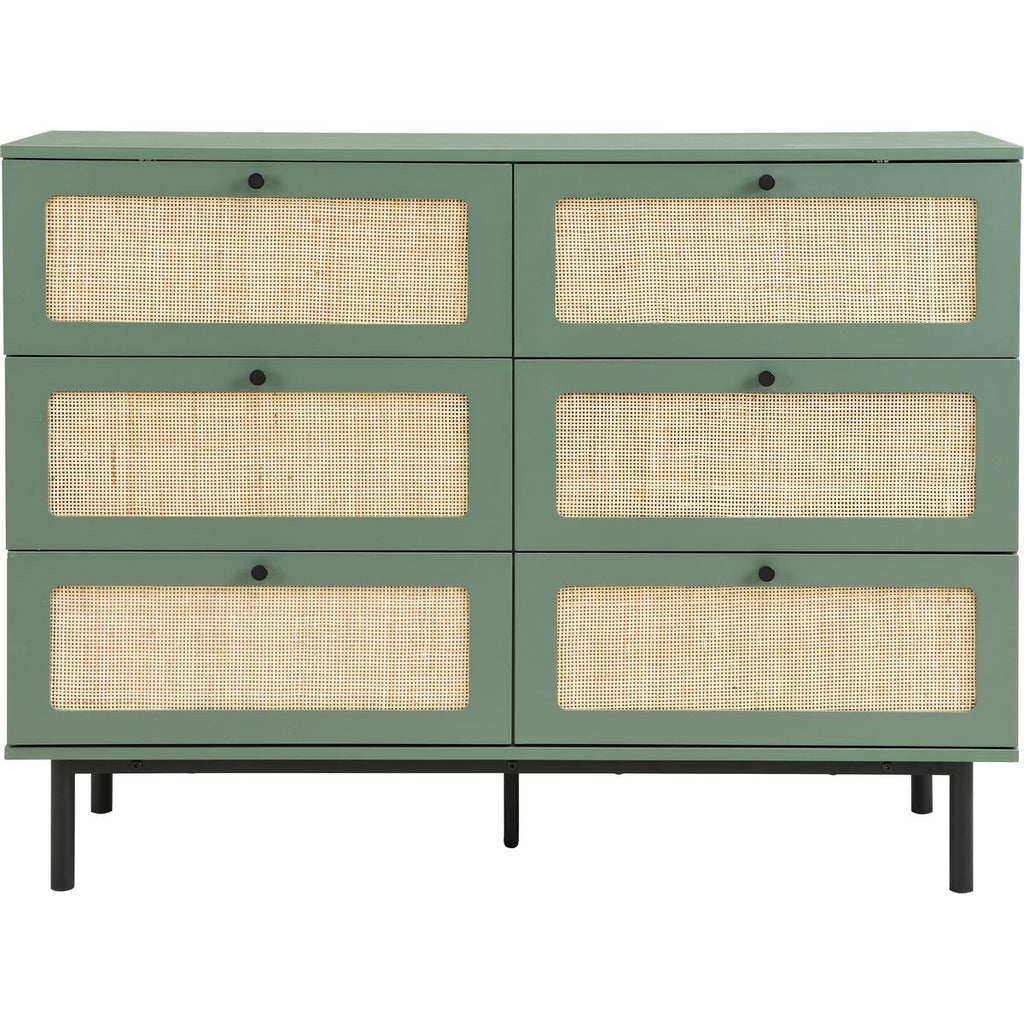 Luma - Commode 6 Tiroirs Cannage 120 cm - Vert