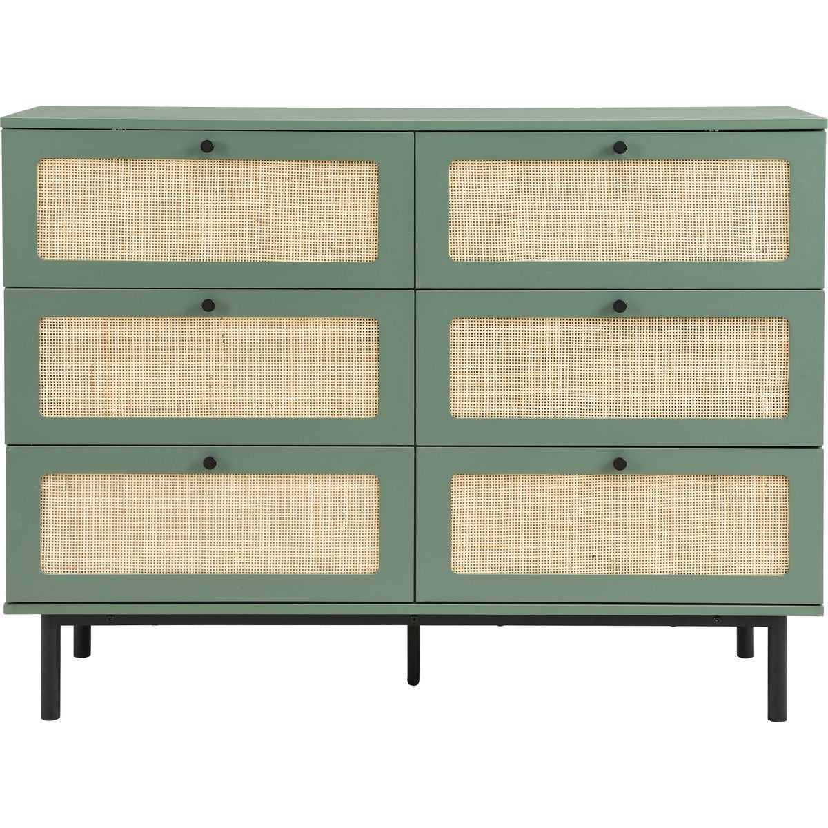 Luma - Commode 6 Tiroirs Cannage 120 cm - Vert