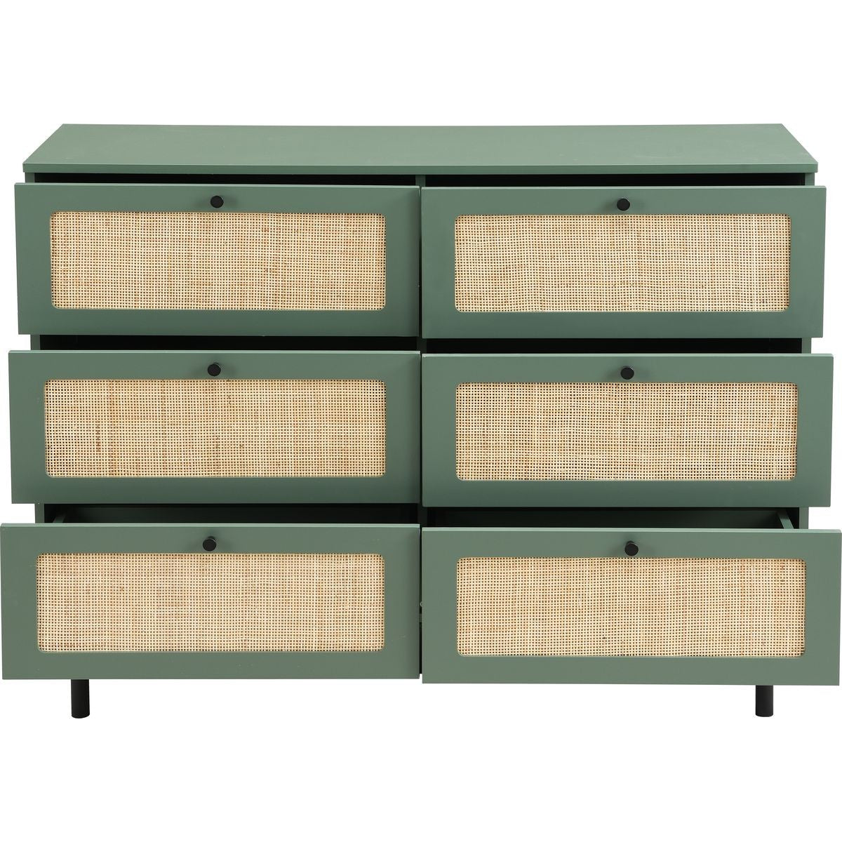 Luma - Commode 6 Tiroirs Cannage 120 cm - Vert