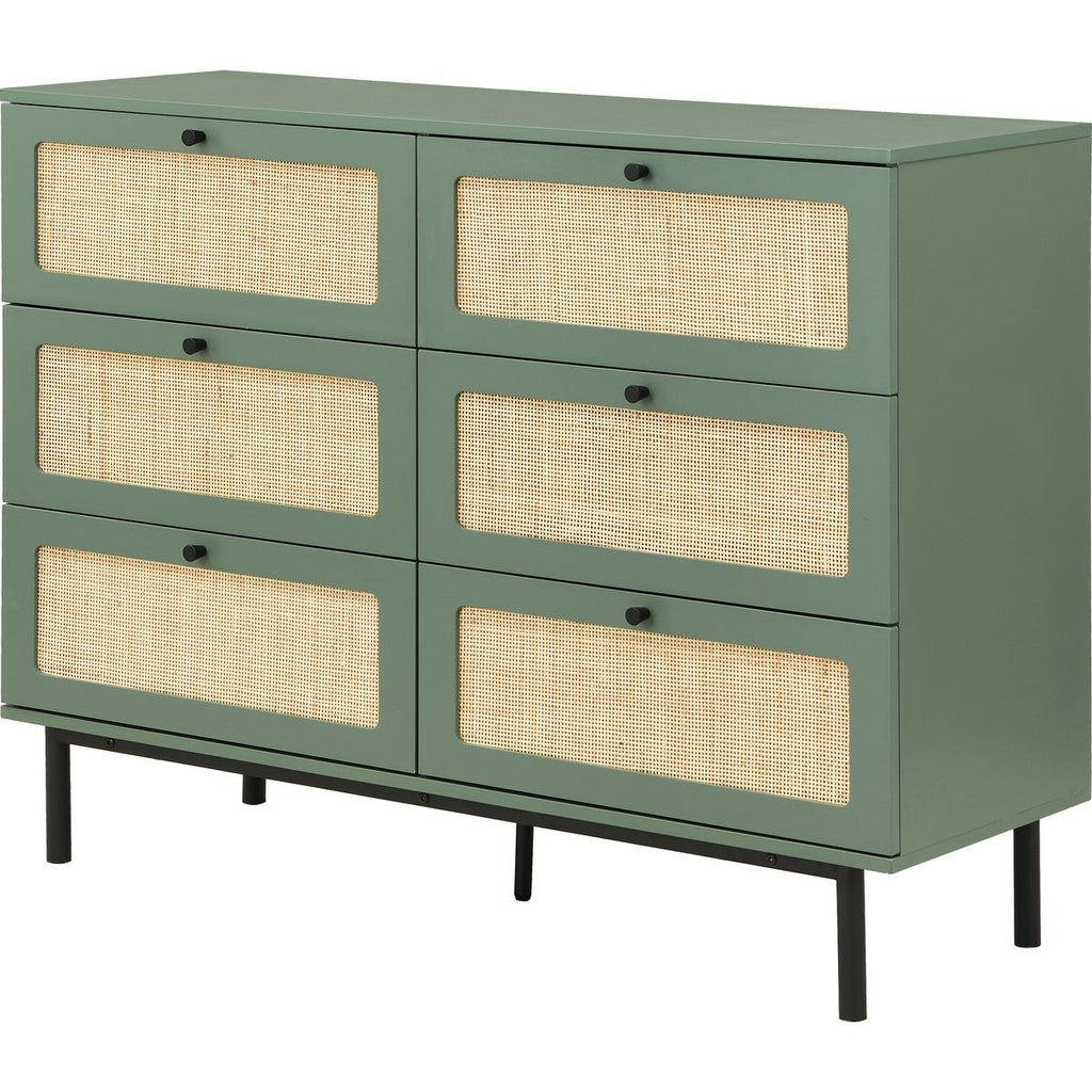Luma - Commode 6 Tiroirs Cannage 120 cm - Vert