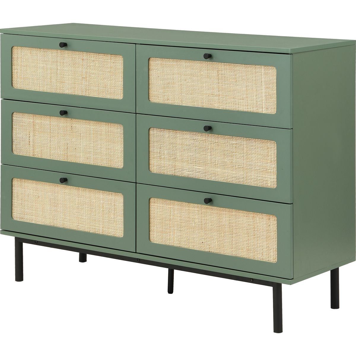 Luma - Commode 6 Tiroirs Cannage 120 cm - Vert