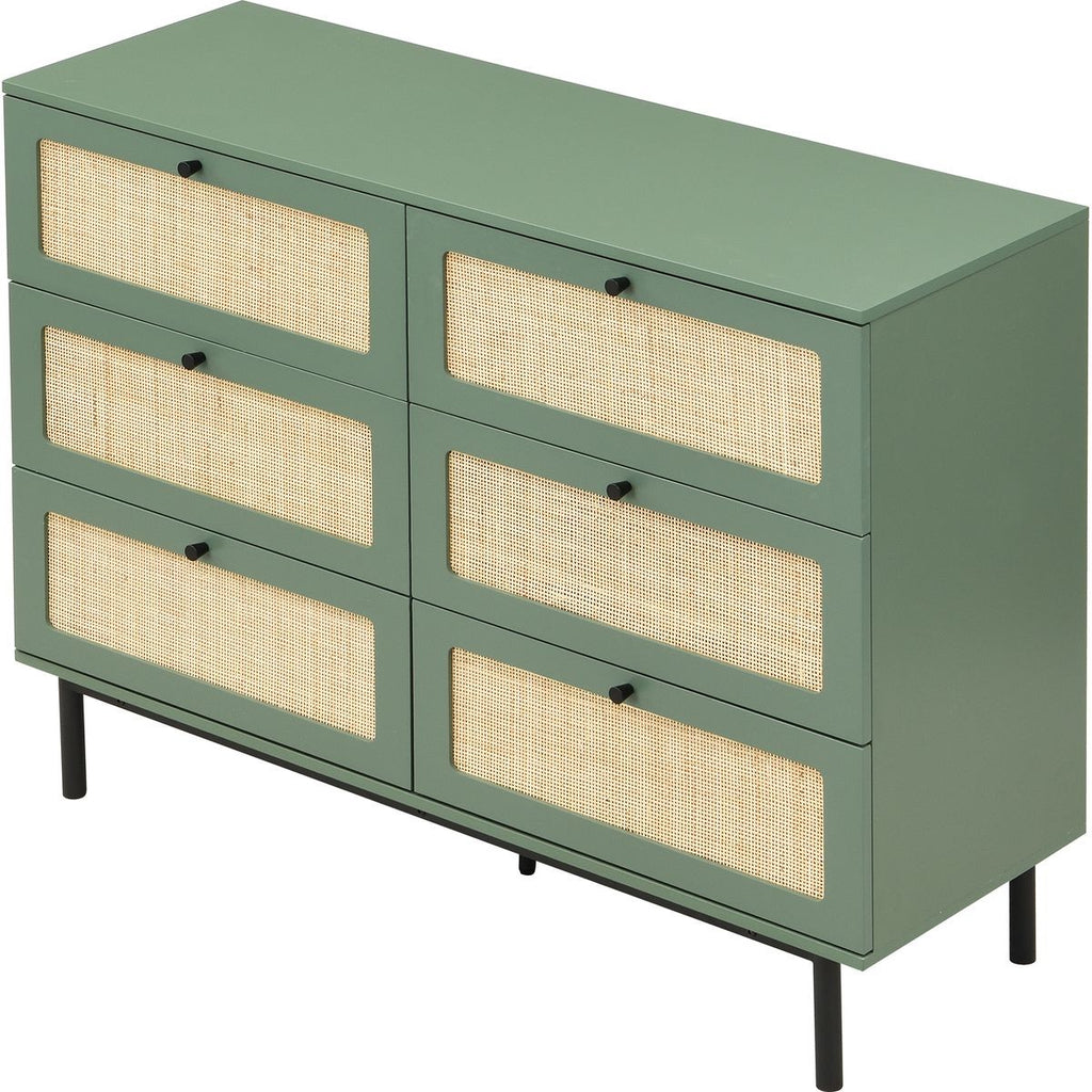 Luma - Commode 6 Tiroirs Cannage 120 cm - Vert