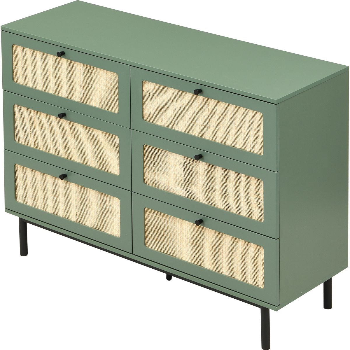 Luma - Commode 6 Tiroirs Cannage 120 cm - Vert
