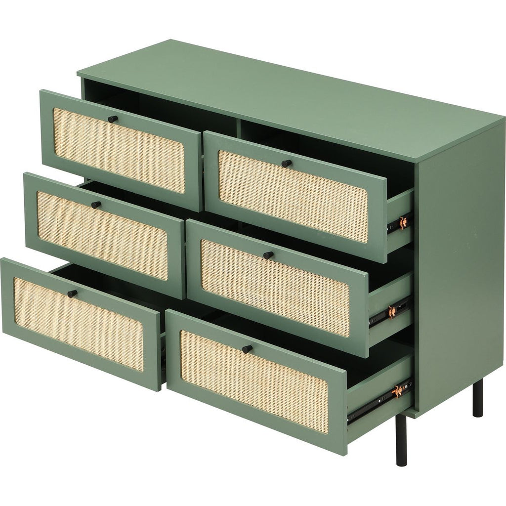 Luma - Commode 6 Tiroirs Cannage 120 cm - Vert
