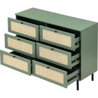 Luma - Commode 6 Tiroirs Cannage 120 cm - Vert