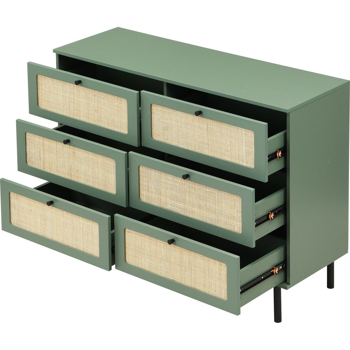 Luma - Commode 6 Tiroirs Cannage 120 cm - Vert