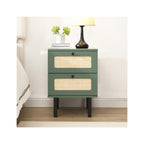 Luma - Table de Chevet 2 Tiroirs Cannage 40 cm - Vert
