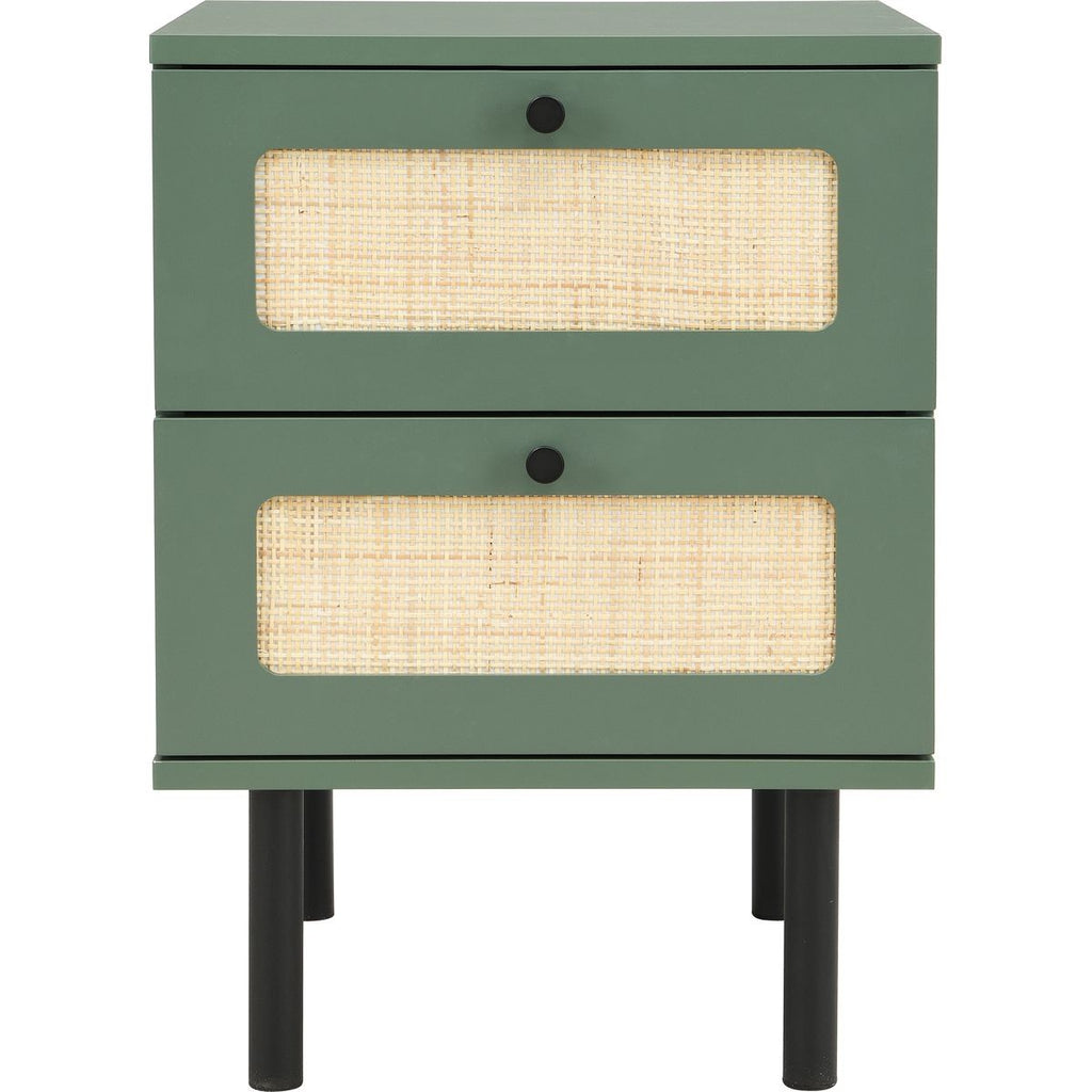 Luma - Table de Chevet 2 Tiroirs Cannage 40 cm - Vert