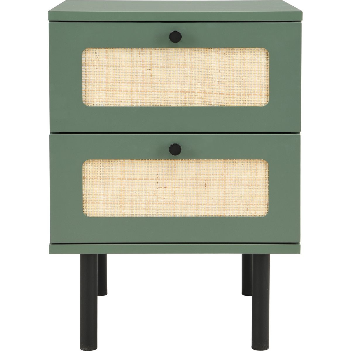 Luma - Table de Chevet 2 Tiroirs Cannage 40 cm - Vert