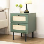 Luma - Table de Chevet 2 Tiroirs Cannage 40 cm - Vert