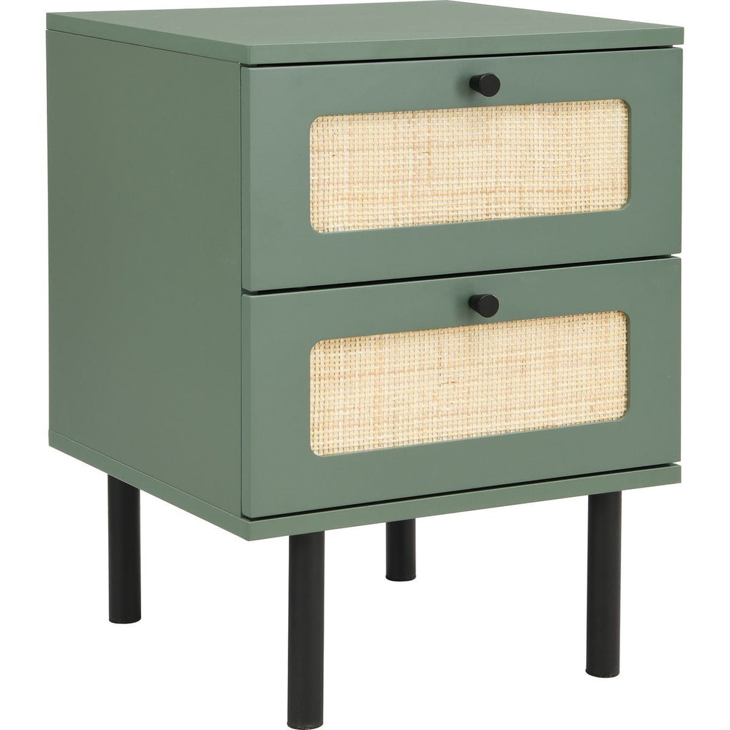 Luma - Table de Chevet 2 Tiroirs Cannage 40 cm - Vert
