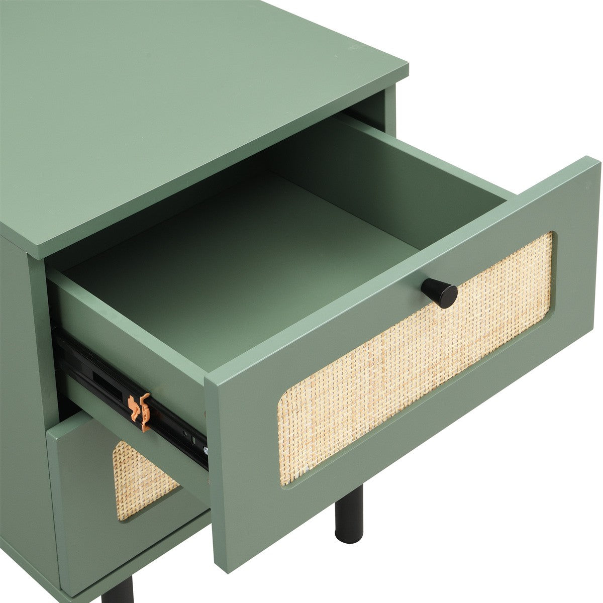Luma - Table de Chevet 2 Tiroirs Cannage 40 cm - Vert