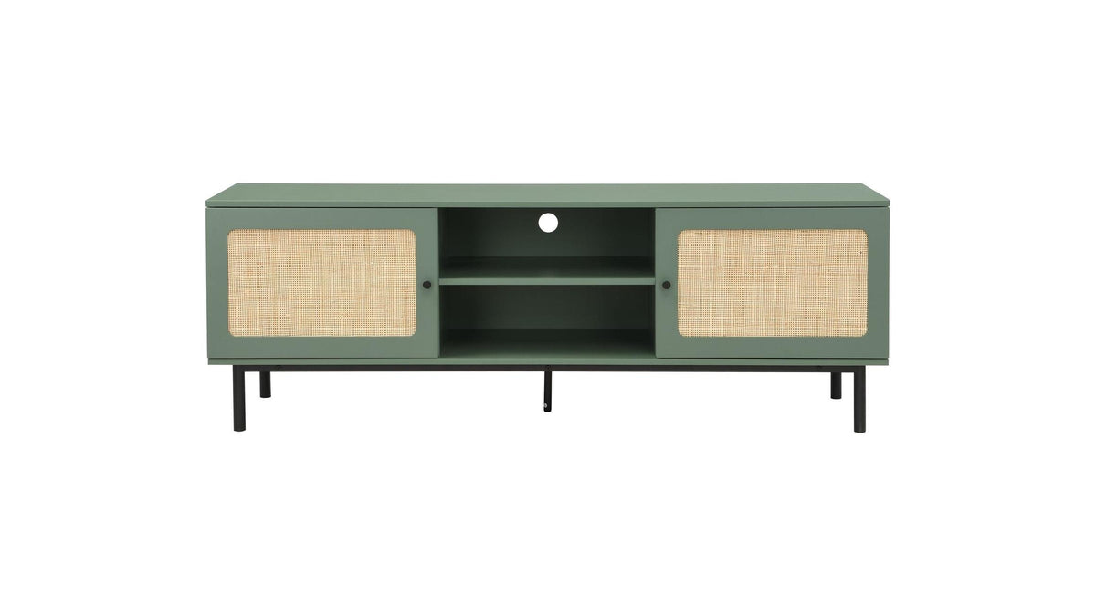 Luma - Meuble TV 2 Portes Cannage 160 cm - Vert