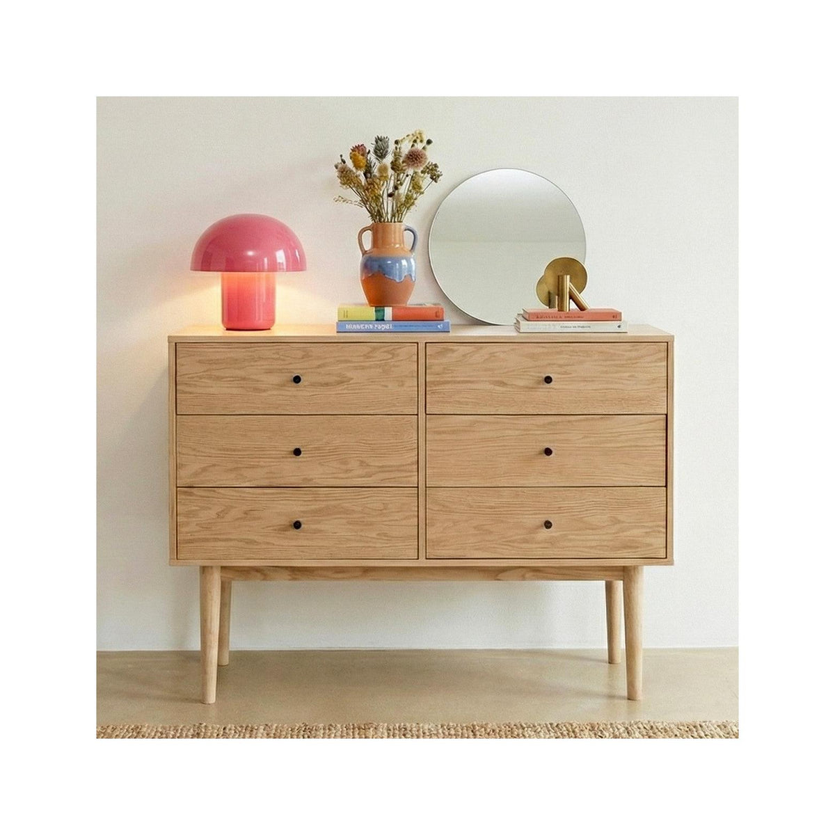 Lisa - Commode 6 Tiroirs Placage Chêne 120 cm - Bois