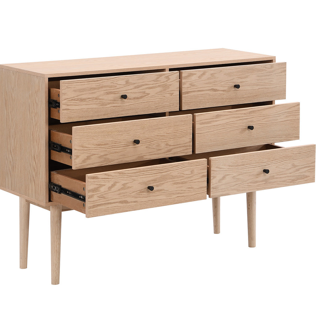 Lisa - Commode 6 Tiroirs Placage Chêne 120 cm - Bois