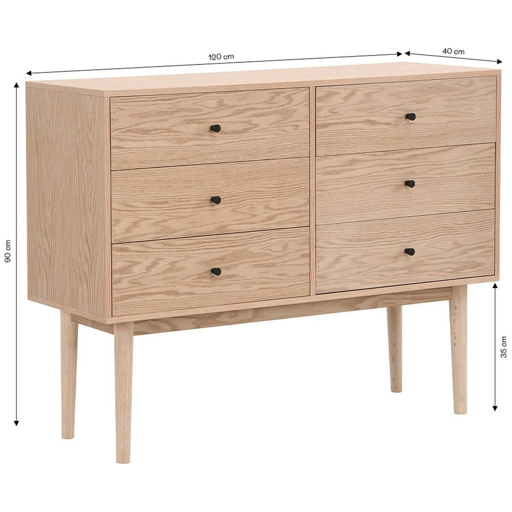 Lisa - Commode 6 Tiroirs Placage Chêne 120 cm - Bois