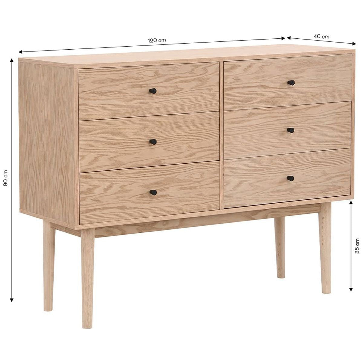 Lisa - Commode 6 Tiroirs Placage Chêne 120 cm - Bois