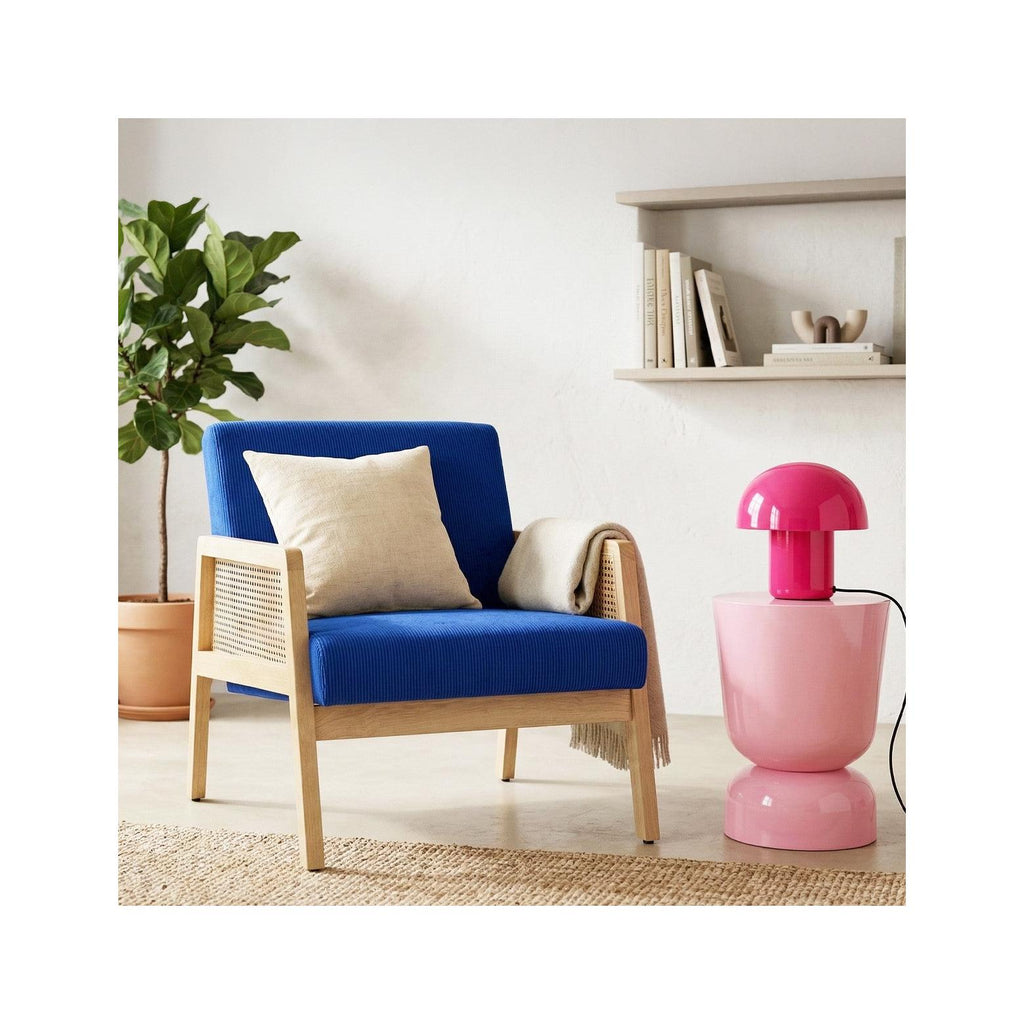 Mani - Fauteuil en Cannage et Velours Côtelé - Bleu Électrique