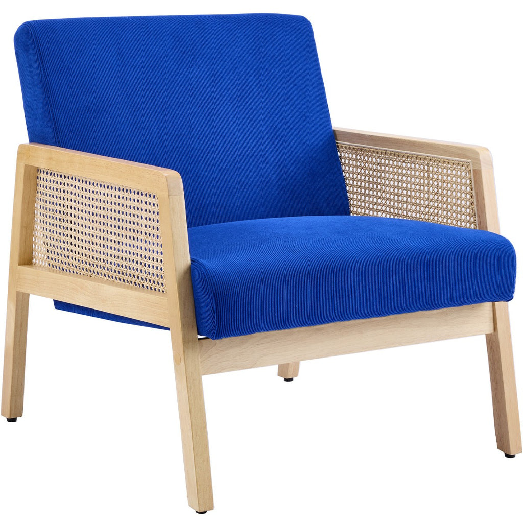Mani - Fauteuil en Cannage et Velours Côtelé - Bleu Électrique
