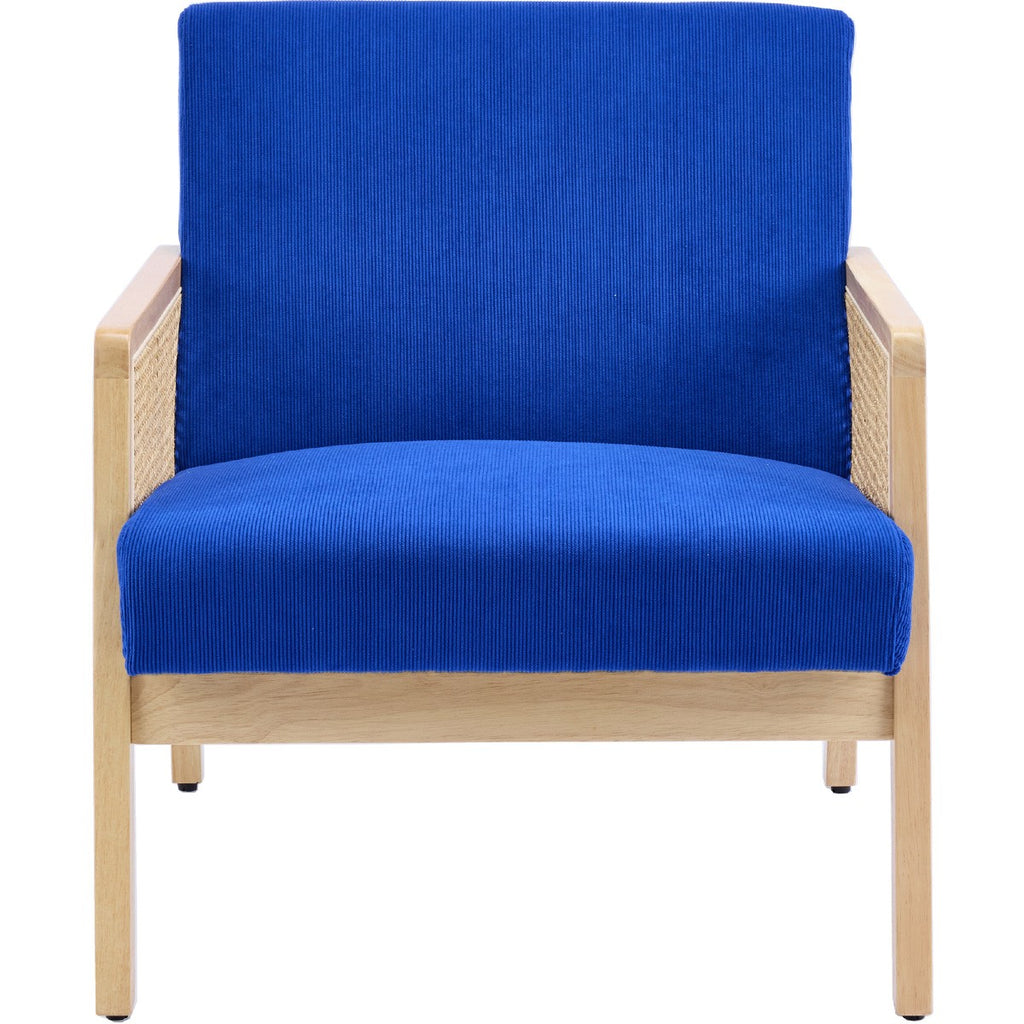Mani - Fauteuil en Cannage et Velours Côtelé - Bleu Électrique