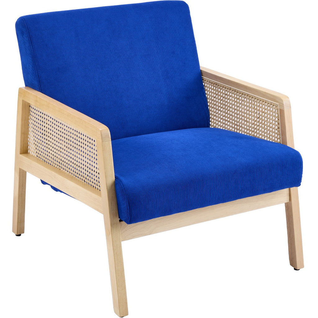 Mani - Fauteuil en Cannage et Velours Côtelé - Bleu Électrique