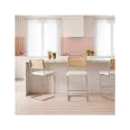 Muse - Lot de 2 Tabourets de Bar en Cannage et Tissu Bouclé - Beige