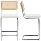 Muse - Lot de 2 Tabourets de Bar en Cannage et Tissu Bouclé - Beige