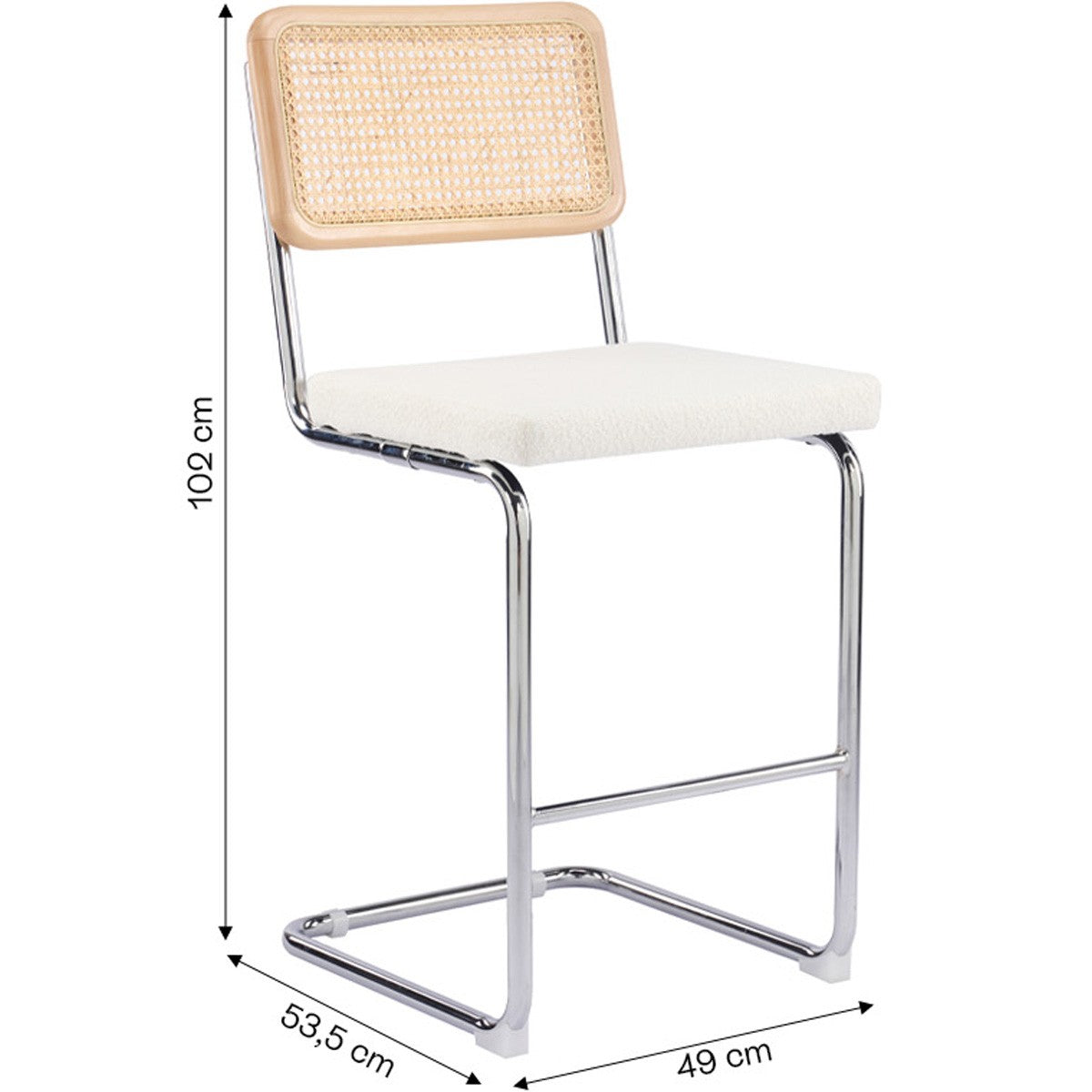 Muse - Lot de 2 Tabourets de Bar en Cannage et Tissu Bouclé - Beige