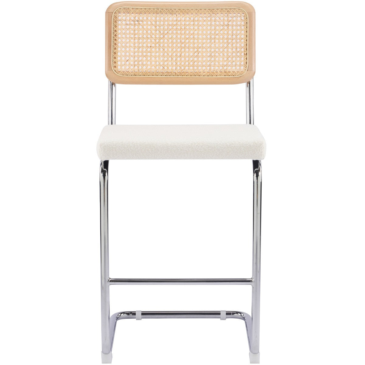 Muse - Lot de 2 Tabourets de Bar en Cannage et Tissu Bouclé - Beige