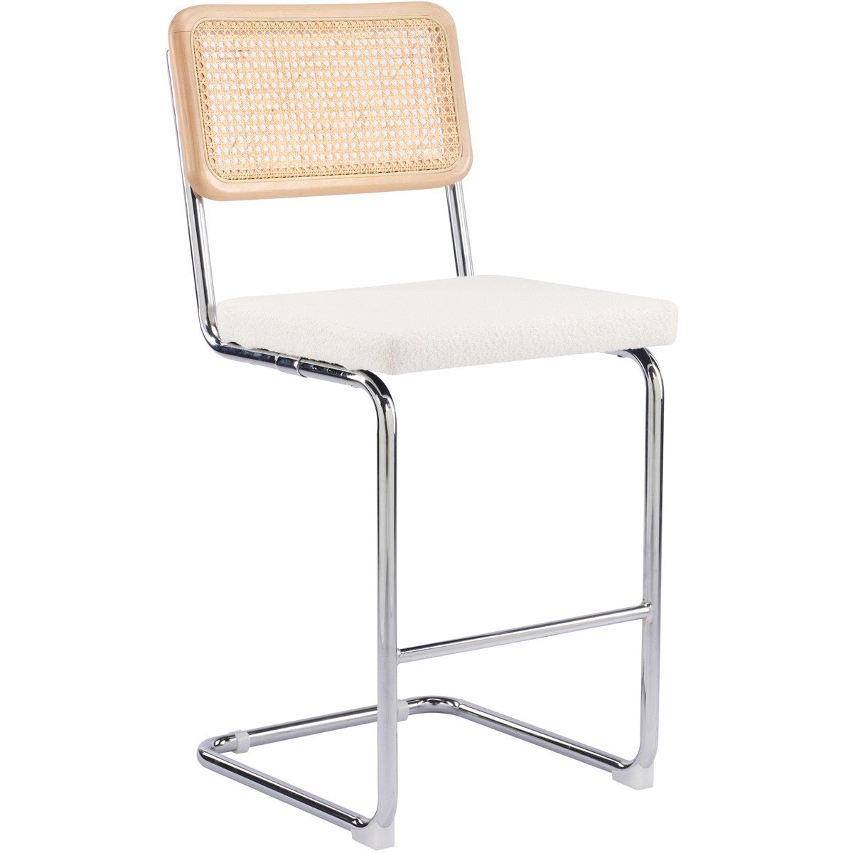 Muse - Lot de 2 Tabourets de Bar en Cannage et Tissu Bouclé - Beige
