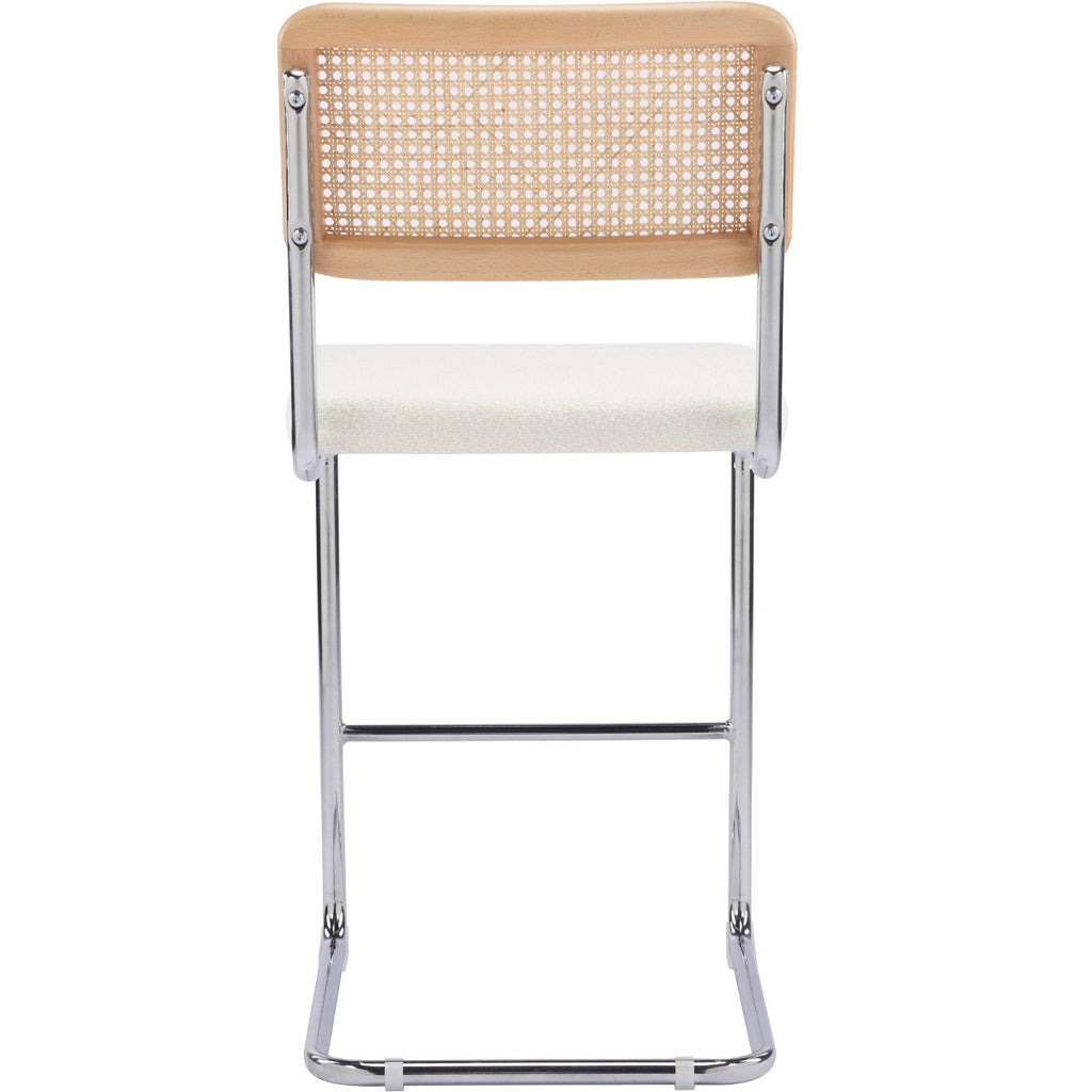 Muse - Lot de 2 Tabourets de Bar en Cannage et Tissu Bouclé - Beige