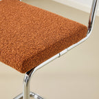 Muse - Set of 2 Bar Stools - Canework and Bouclé Fabric - Rust