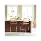 Muse - Lot de 2 Chaises de Bar en Cannage et Tissu Bouclé, Piètement Chromé - Rouille