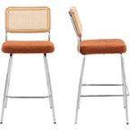 Muse - Lot de 2 Chaises de Bar en Cannage et Tissu Bouclé, Piètement Chromé - Rouille