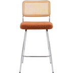 Muse - Lot de 2 Chaises de Bar en Cannage et Tissu Bouclé, Piètement Chromé - Rouille