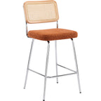 Muse - Lot de 2 Chaises de Bar en Cannage et Tissu Bouclé, Piètement Chromé - Rouille