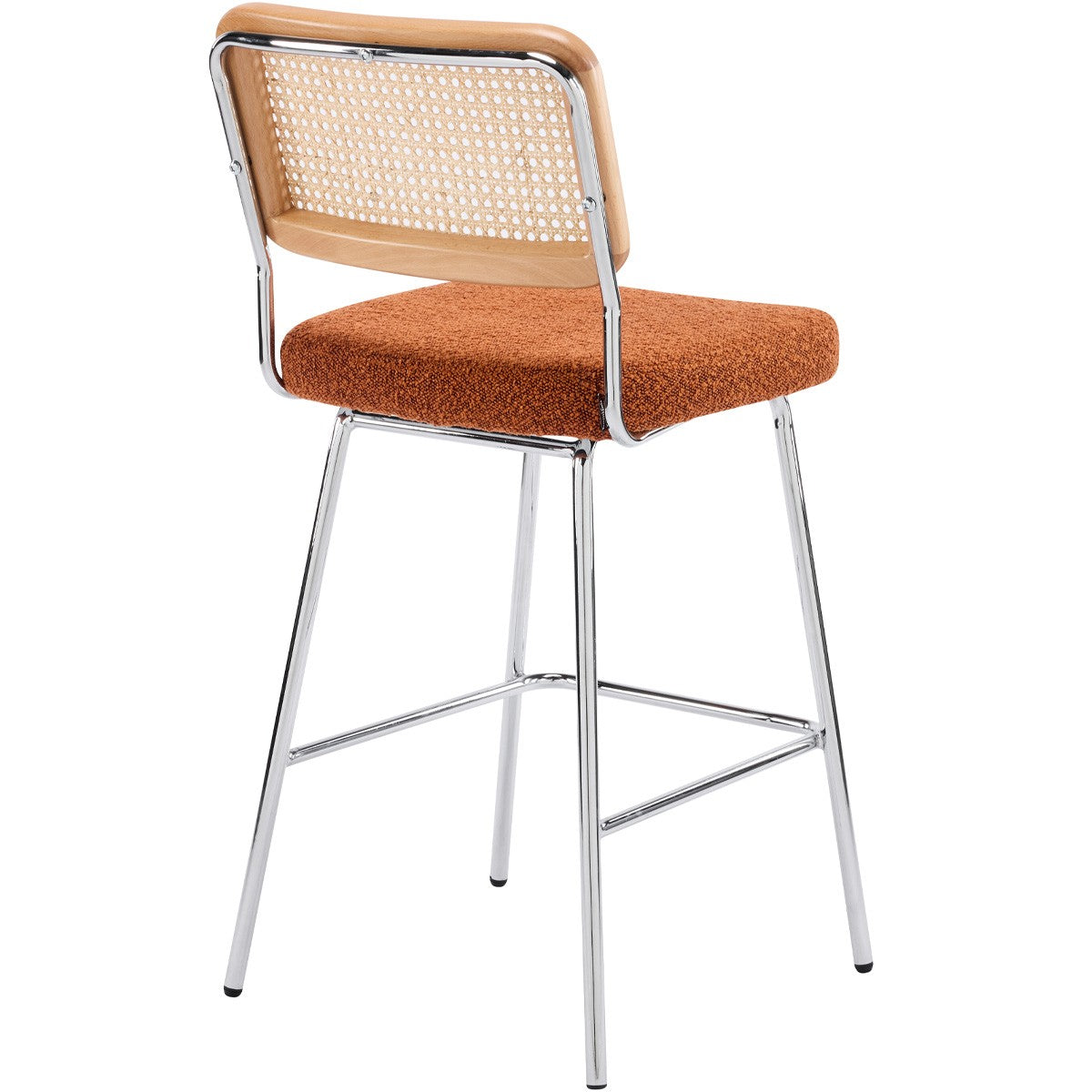Muse - Lot de 2 Chaises de Bar en Cannage et Tissu Bouclé, Piètement Chromé - Rouille
