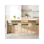 Muse - Lot de 2 Chaises de Bar en Cannage et Tissu Bouclé, Piètement Chromé - Vert