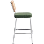 Muse - Lot de 2 Chaises de Bar en Cannage et Tissu Bouclé, Piètement Chromé - Vert