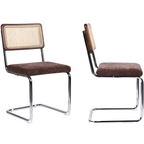 Muse - Lot de 2 Chaises en Cannage, Tissu Chenille et Piètement Chromé - Marron