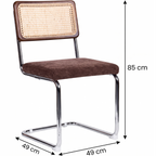 Muse - Lot de 2 Chaises en Cannage, Tissu Chenille et Piètement Chromé - Marron