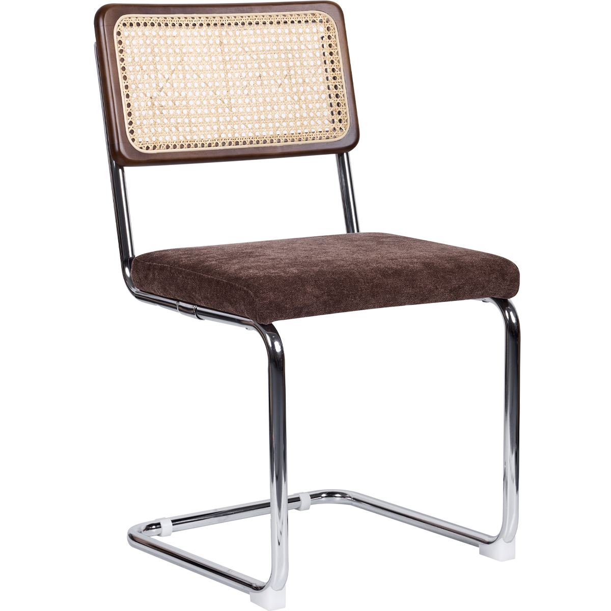 Muse - Lot de 2 Chaises en Cannage, Tissu Chenille et Piètement Chromé - Marron