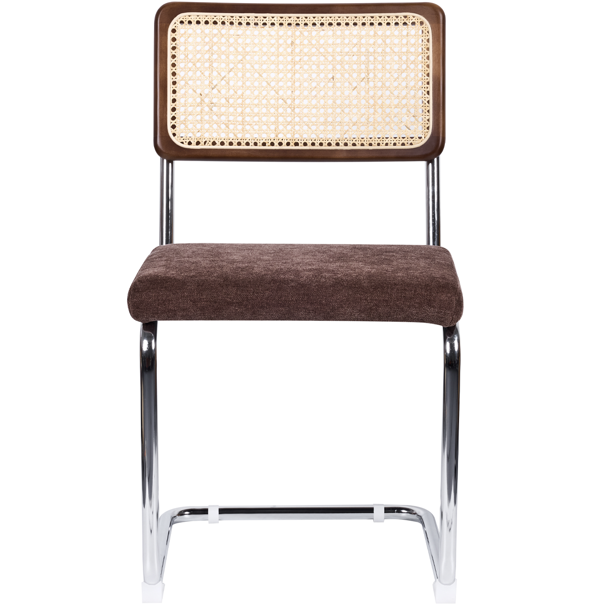 Muse - Lot de 2 Chaises en Cannage, Tissu Chenille et Piètement Chromé - Marron