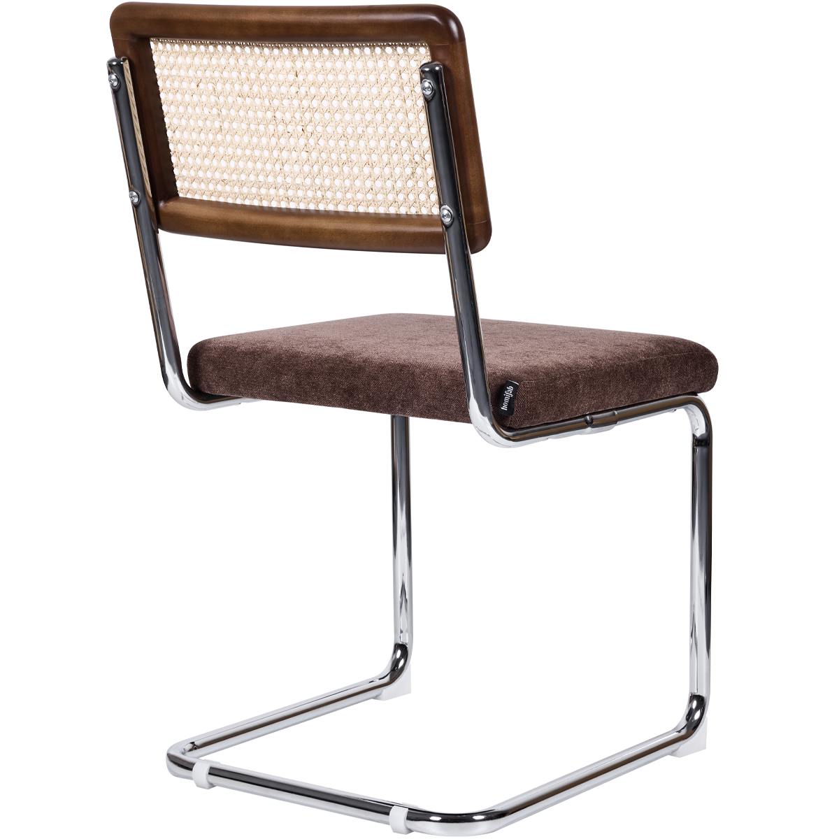 Muse - Lot de 2 Chaises en Cannage, Tissu Chenille et Piètement Chromé - Marron